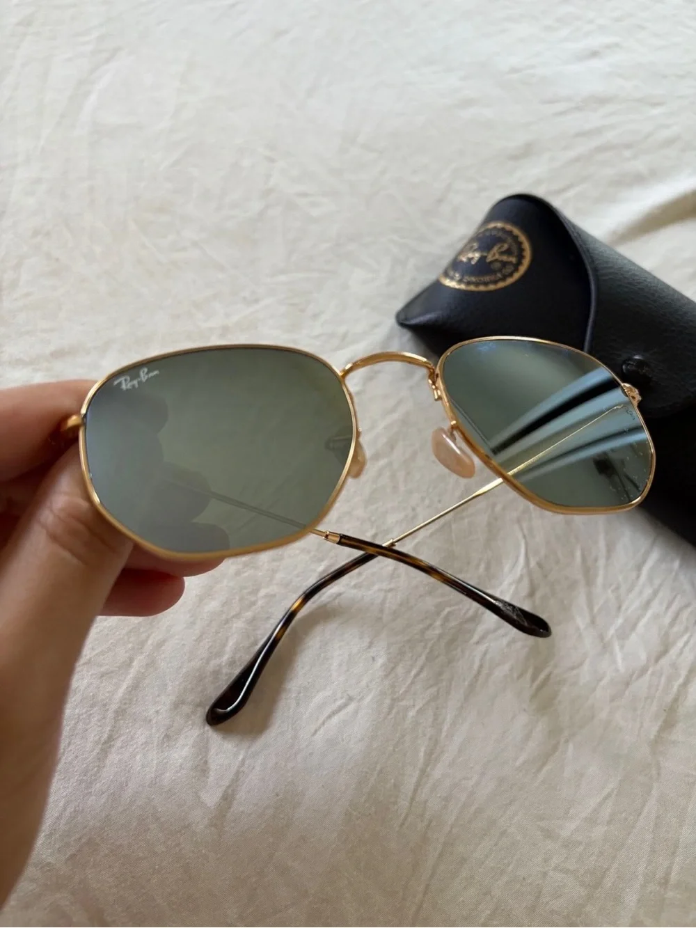 Ray-Ban Gold Frame Sunglasses with Green Lenses